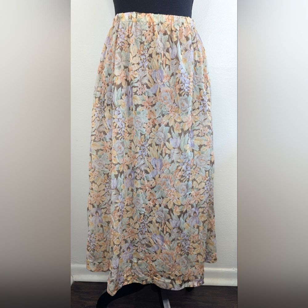 VTG 70s 80s Floral Cottagecore Prairiecore Gardencore Boho Festival Skirt 14